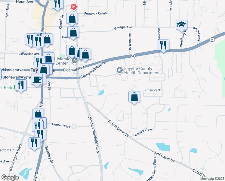 map of restaurants, bars, coffee shops, grocery stores, and more near 155 Meadowbrook Court in Fayetteville