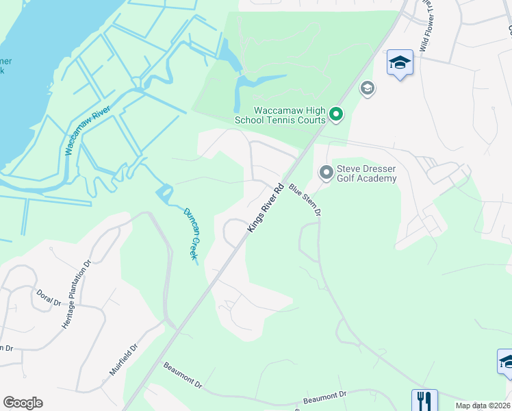 map of restaurants, bars, coffee shops, grocery stores, and more near 197 Berkshire Loop in Pawleys Island