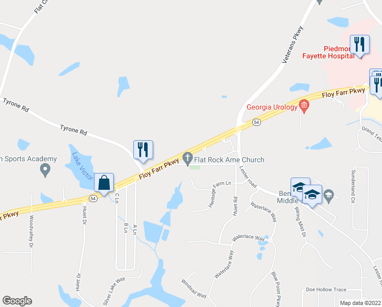 map of restaurants, bars, coffee shops, grocery stores, and more near 1430 Hwy 54 W in Fayetteville
