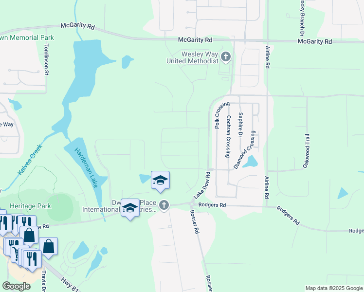 map of restaurants, bars, coffee shops, grocery stores, and more near 621 Vidalia Parkway in McDonough