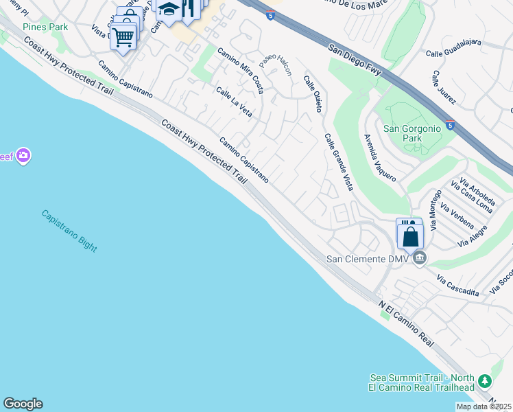 map of restaurants, bars, coffee shops, grocery stores, and more near 35605 Beach Road in Dana Point