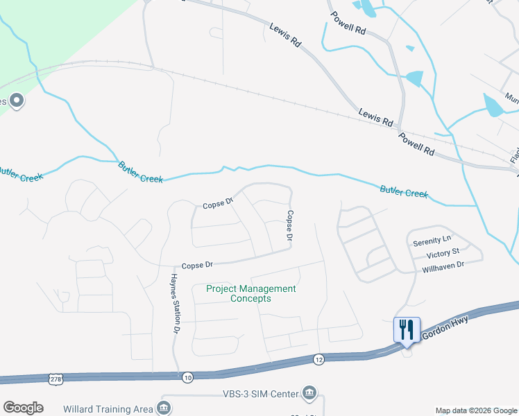 map of restaurants, bars, coffee shops, grocery stores, and more near 5309 Copse Drive in Grovetown