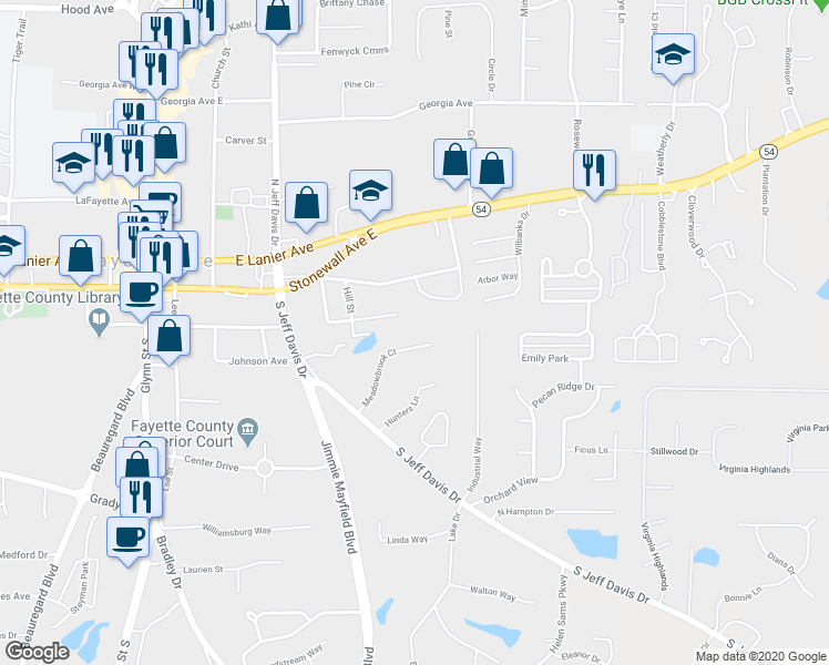map of restaurants, bars, coffee shops, grocery stores, and more near 190 Meadowbrook Court in Fayetteville