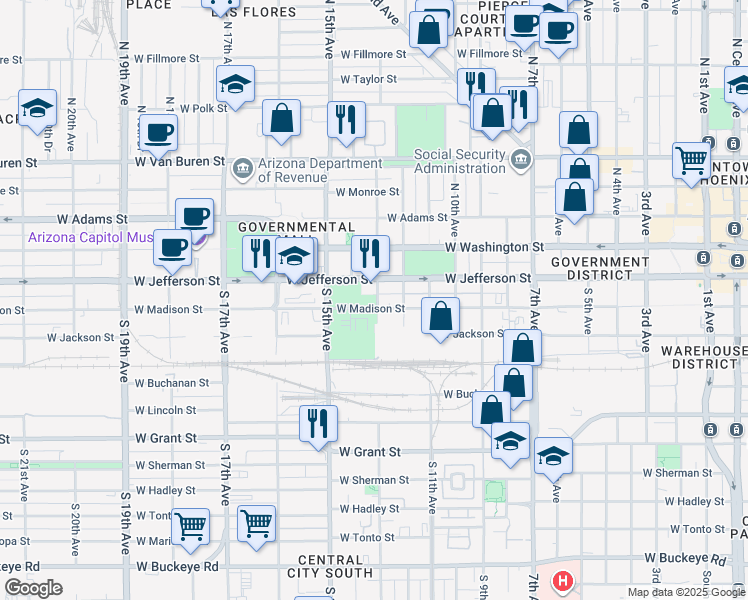 map of restaurants, bars, coffee shops, grocery stores, and more near in Phoenix