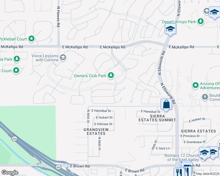 map of restaurants, bars, coffee shops, grocery stores, and more near 8728 East Ivy Street in Mesa