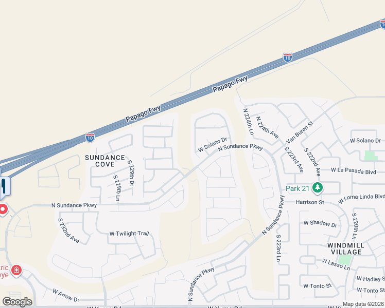 map of restaurants, bars, coffee shops, grocery stores, and more near 48 South 226th Lane in Buckeye