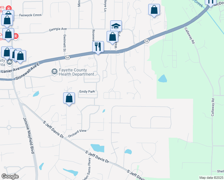 map of restaurants, bars, coffee shops, grocery stores, and more near 200 Cobblestone Boulevard in Fayetteville