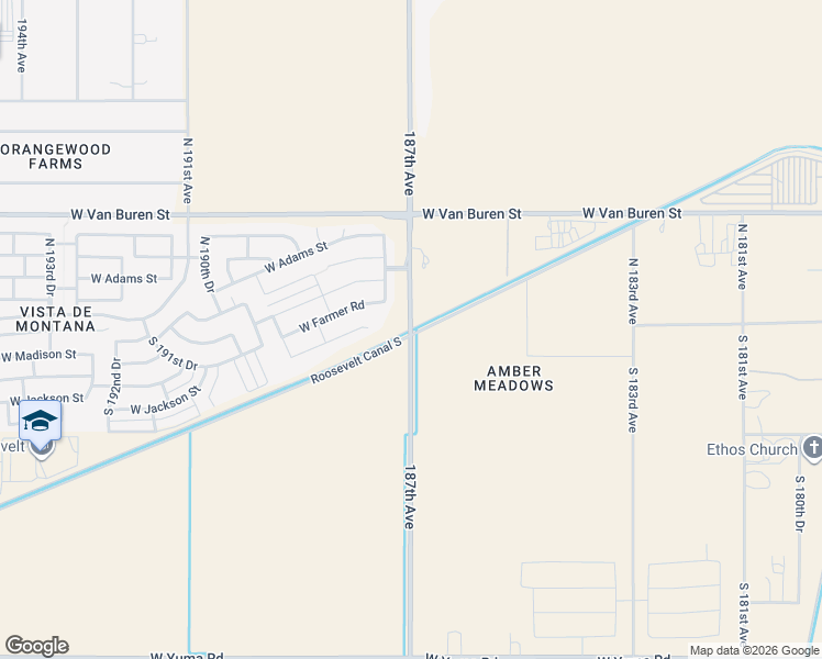 map of restaurants, bars, coffee shops, grocery stores, and more near 84 North Perryville Road in Buckeye