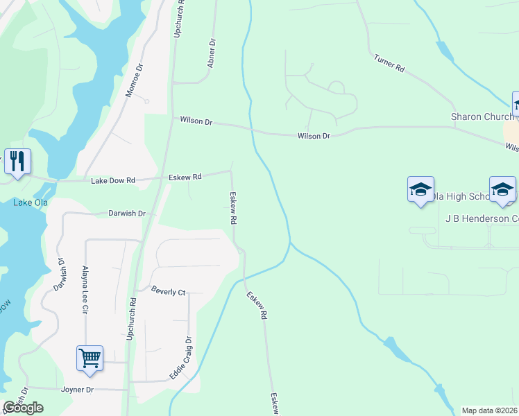 map of restaurants, bars, coffee shops, grocery stores, and more near 570 Eskew Road in McDonough