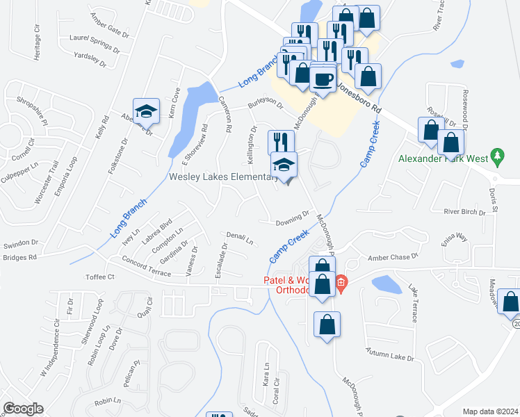 map of restaurants, bars, coffee shops, grocery stores, and more near 2154 Kellington Drive in McDonough