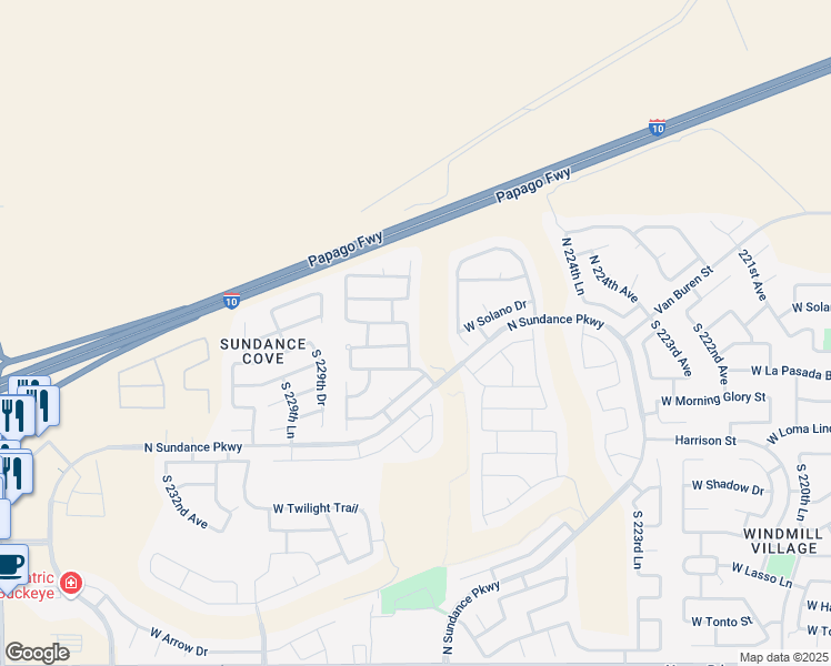 map of restaurants, bars, coffee shops, grocery stores, and more near 22772 West Solano Drive in Buckeye