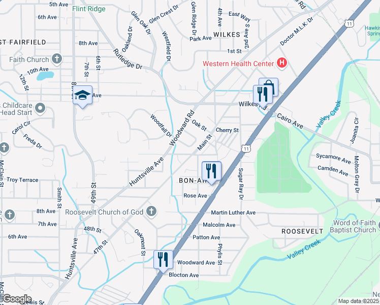 map of restaurants, bars, coffee shops, grocery stores, and more near 41 Hoadley Street in Birmingham