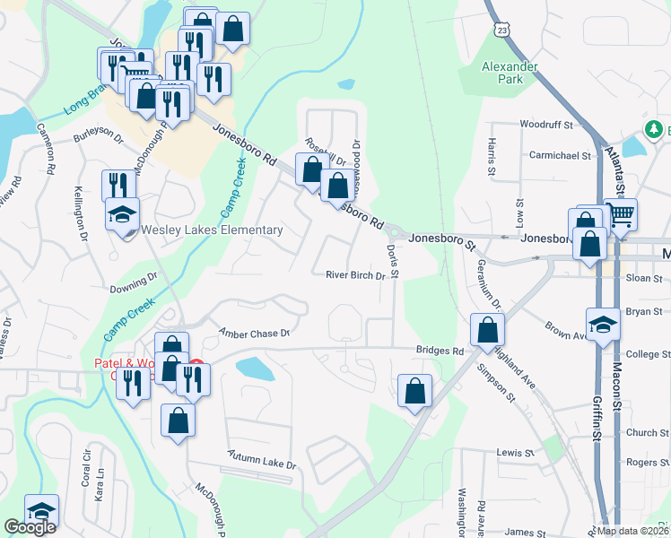 map of restaurants, bars, coffee shops, grocery stores, and more near 123 Taylor Knoll Way in McDonough