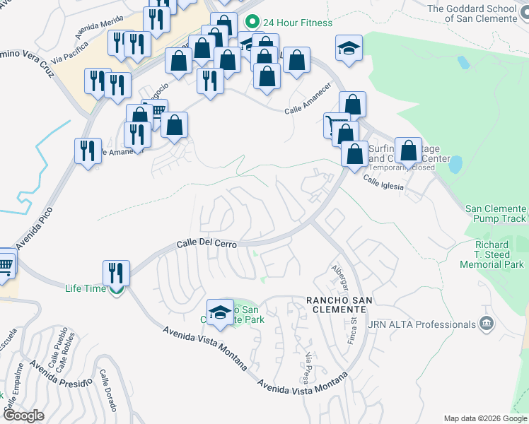 map of restaurants, bars, coffee shops, grocery stores, and more near 1068 Calle Del Cerro in San Clemente