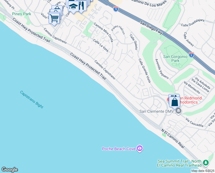map of restaurants, bars, coffee shops, grocery stores, and more near 35587 Beach Road in Dana Point