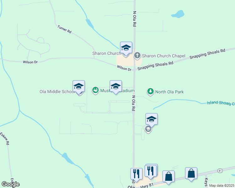map of restaurants, bars, coffee shops, grocery stores, and more near 357 North Ola Road in McDonough