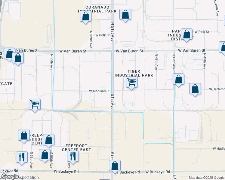 map of restaurants, bars, coffee shops, grocery stores, and more near South 51st Avenue in Phoenix