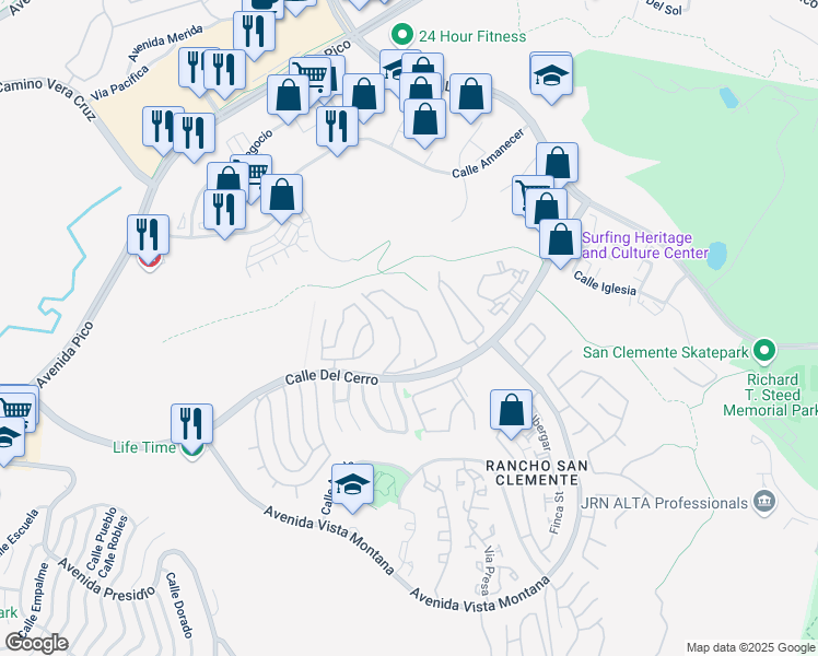 map of restaurants, bars, coffee shops, grocery stores, and more near 1068 Calle Del Cerro in San Clemente