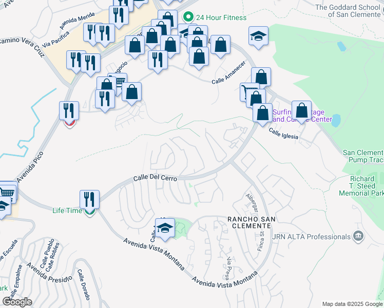 map of restaurants, bars, coffee shops, grocery stores, and more near 1042 Calle Del Cerro in San Clemente