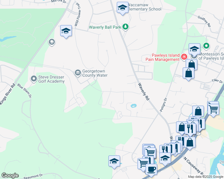 map of restaurants, bars, coffee shops, grocery stores, and more near 12 Clearwater Drive in Pawleys Island