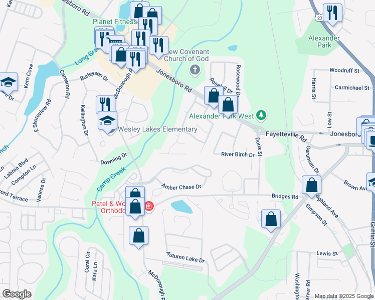 map of restaurants, bars, coffee shops, grocery stores, and more near 819 Sweetwater Way in McDonough