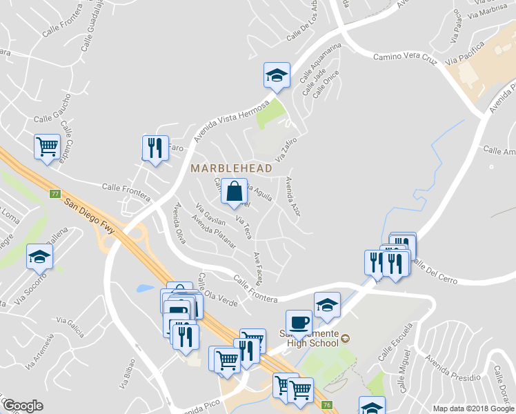 map of restaurants, bars, coffee shops, grocery stores, and more near 2107 Camino Laurel in San Clemente