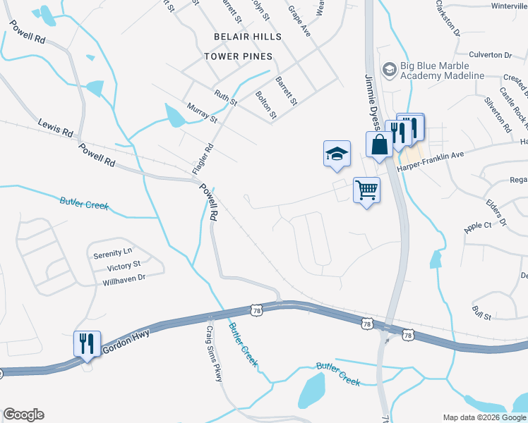 map of restaurants, bars, coffee shops, grocery stores, and more near 3876 Harper Franklin Avenue in Augusta