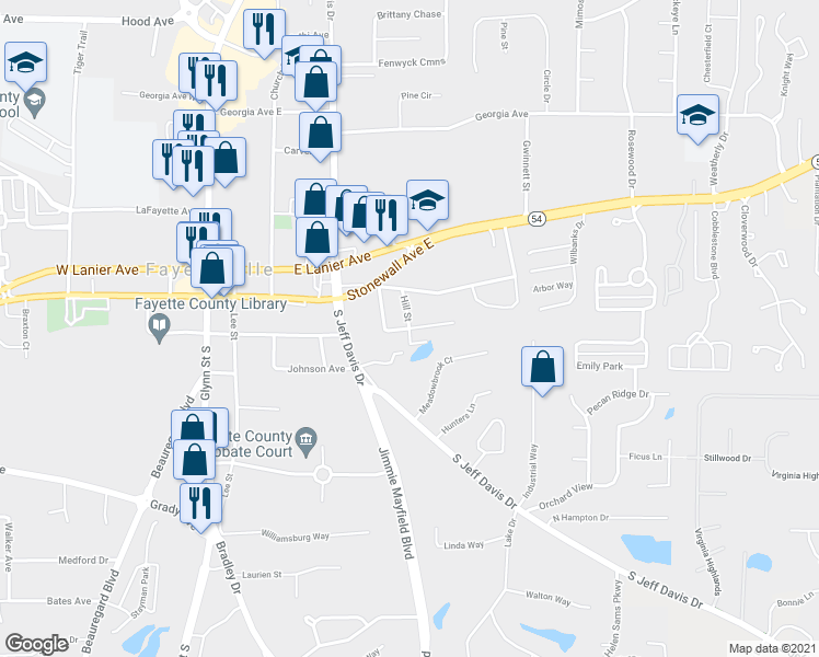 map of restaurants, bars, coffee shops, grocery stores, and more near 160 Holly Avenue in Fayetteville