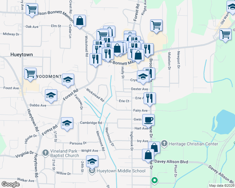 map of restaurants, bars, coffee shops, grocery stores, and more near 228 Dexter Ct in Bessemer