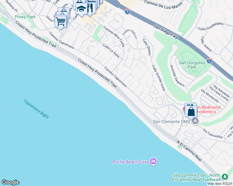 map of restaurants, bars, coffee shops, grocery stores, and more near 35587 Beach Road in Dana Point