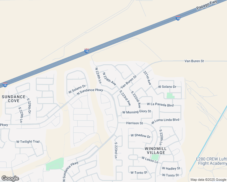 map of restaurants, bars, coffee shops, grocery stores, and more near 22381 West Solano Drive in Buckeye