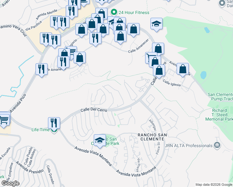 map of restaurants, bars, coffee shops, grocery stores, and more near 1068 Calle Del Cerro in San Clemente