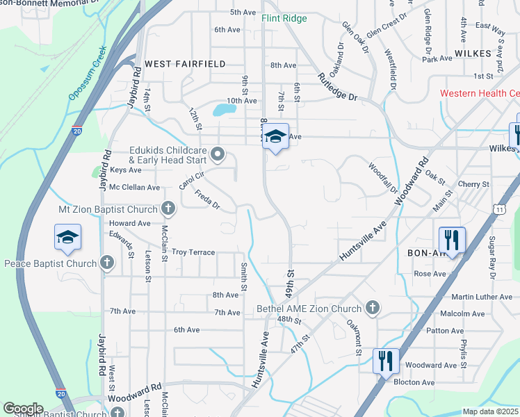 map of restaurants, bars, coffee shops, grocery stores, and more near 817 Alden Avenue in Midfield