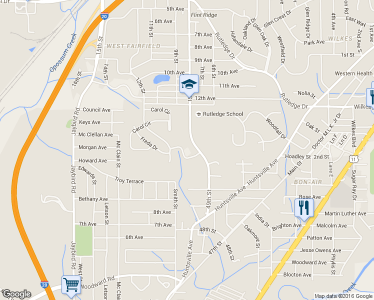 map of restaurants, bars, coffee shops, grocery stores, and more near 817 Alden Avenue in Midfield