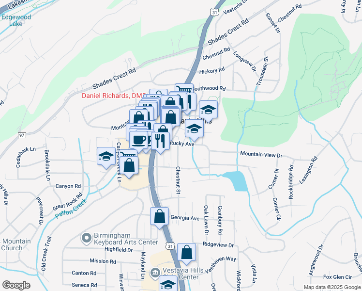 map of restaurants, bars, coffee shops, grocery stores, and more near 2029 Kentucky Avenue in Vestavia Hills