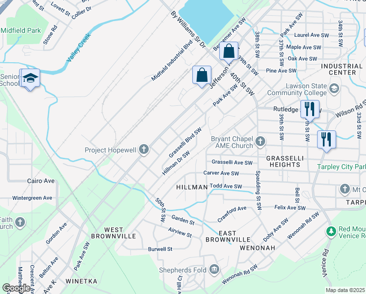 map of restaurants, bars, coffee shops, grocery stores, and more near 4609 46th Street Southwest in Birmingham