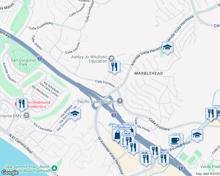 map of restaurants, bars, coffee shops, grocery stores, and more near 2459 Corte Merlango in San Clemente
