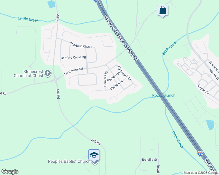 map of restaurants, bars, coffee shops, grocery stores, and more near 542 Pelham Place in McDonough