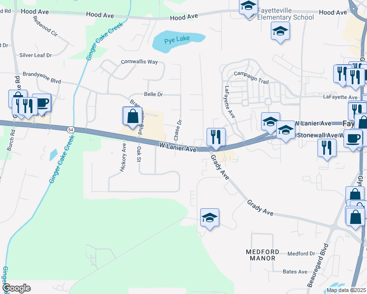 map of restaurants, bars, coffee shops, grocery stores, and more near 715 Floy Farr Parkway in Fayetteville