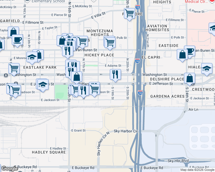 map of restaurants, bars, coffee shops, grocery stores, and more near in Phoenix