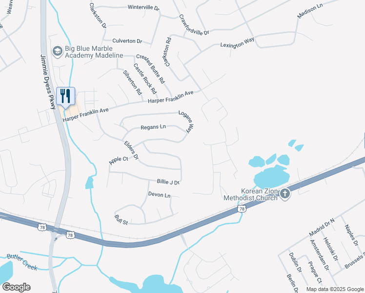 map of restaurants, bars, coffee shops, grocery stores, and more near 4573 Logans Way in Augusta