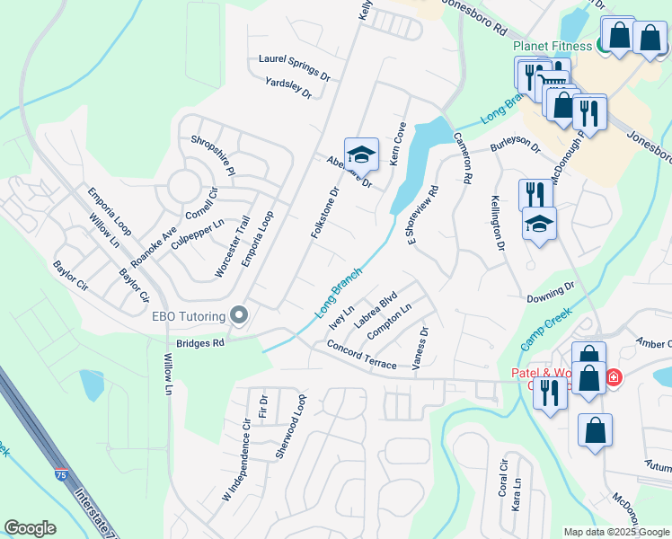 map of restaurants, bars, coffee shops, grocery stores, and more near 503 Chipwood Court in McDonough
