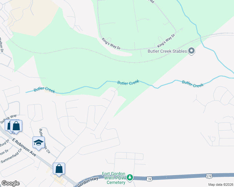 map of restaurants, bars, coffee shops, grocery stores, and more near 5050 Vine Lane in Grovetown