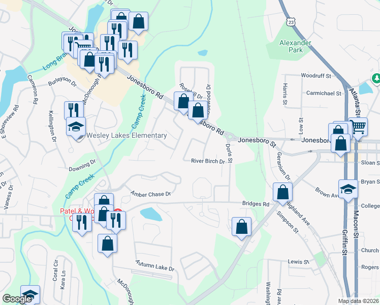 map of restaurants, bars, coffee shops, grocery stores, and more near 123 Taylor Knoll Way in McDonough