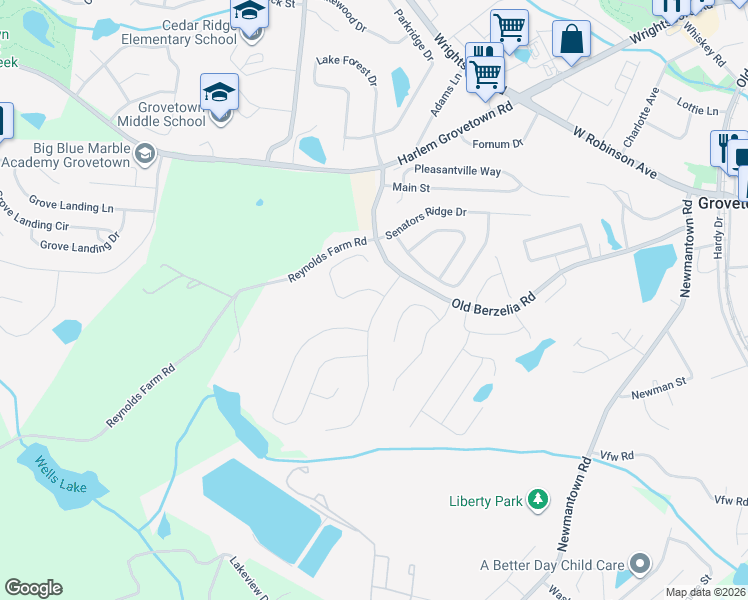 map of restaurants, bars, coffee shops, grocery stores, and more near 5008 Reynolds Way in Grovetown