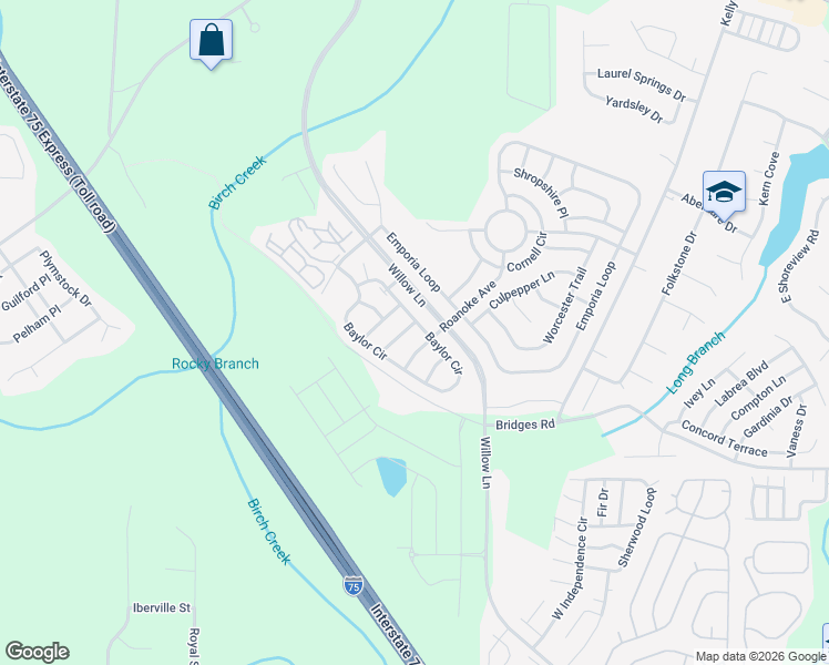 map of restaurants, bars, coffee shops, grocery stores, and more near 3740 Upland Drive in McDonough
