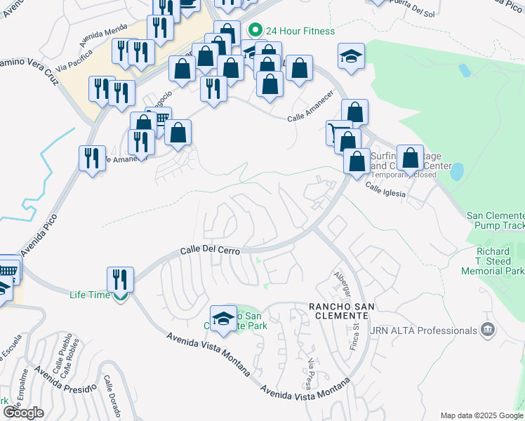 map of restaurants, bars, coffee shops, grocery stores, and more near 1068 Calle Del Cerro in San Clemente
