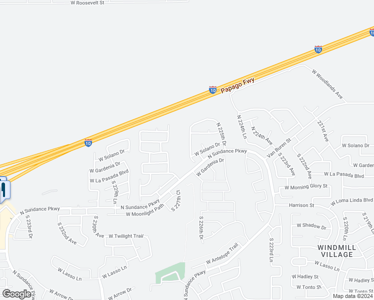 map of restaurants, bars, coffee shops, grocery stores, and more near 48 South 226th Lane in Buckeye