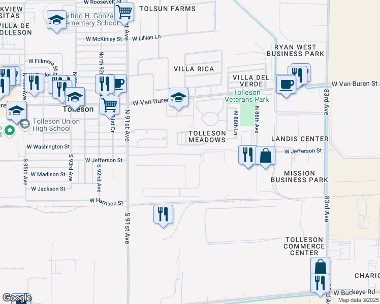 map of restaurants, bars, coffee shops, grocery stores, and more near 8766 West Jefferson Street in Tolleson