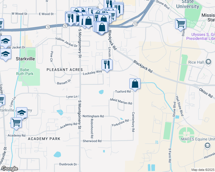 map of restaurants, bars, coffee shops, grocery stores, and more near 220 Lincoln Green in Starkville